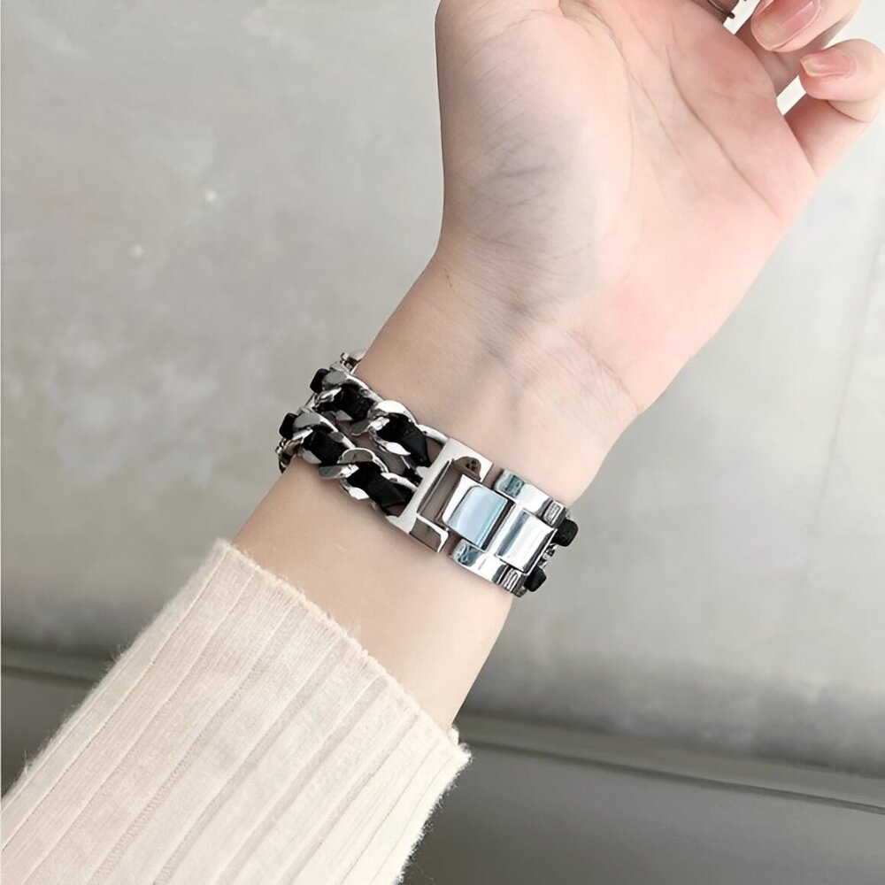 NEW Strap Chain Leather Stainless Band For Apple Watch - SB - Picture 8 of 8